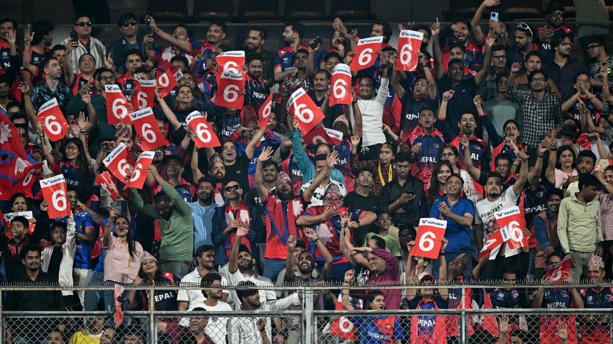 ICC's tweet photo. The energy levels were off the charts at the Wankhede as Nepal got across the finish line against Scotland 📈

Grab your #T20WorldCup tickets now and be a part of such iconic moments at the stadiums 🏟️
https://t.co/Gu0TvUkk1z https://t.co/POybNoJzcZ