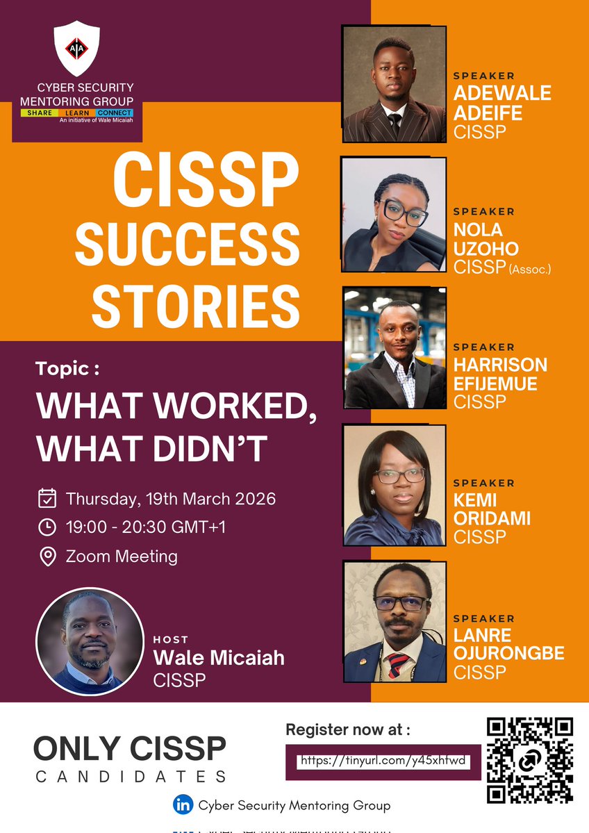 CISSP Success Stories — What Worked, What Didn't!

5 Professionals will be sharing their success stories &amp; delve into:
🎯Effective prep &amp; study strategies

🎯The specific tips &amp; tricks you need to nail the exam

🎯How to stay motivated during the grind

Register by link &amp; QR 📎