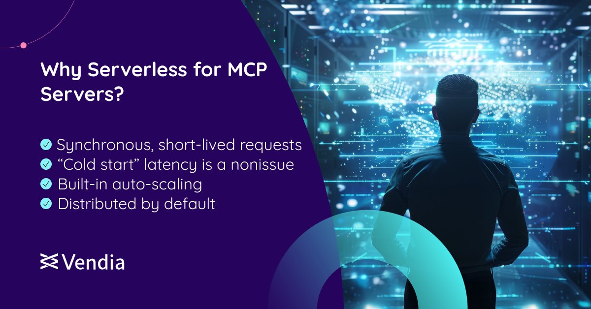 VendiaHQ's tweet photo. Serverless is perfect for MCP servers—they're gateways that route requests between AI clients and enterprise resources.

Full breakdown 👇
https://t.co/emDoqVkyEj

#MCP #Serverless #AWS https://t.co/z25fWHaplA