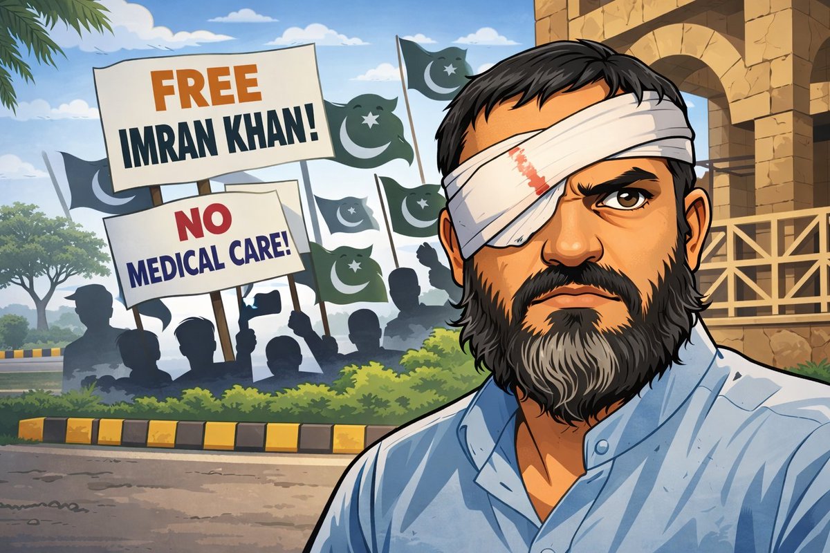 Khan1isl's tweet photo. One eye bandaged, but the vision for justice is clear.
Stand for truth. Stand for justice. Stand for Imran Khan. ✊
Hashtags: #FreeImranKhan #JusticeForImranKhan #HumanRights #RuleOfLaw #StandForJustice #ReleaseImranKhan #VoiceForTruth https://t.co/FSWs9d5WF5