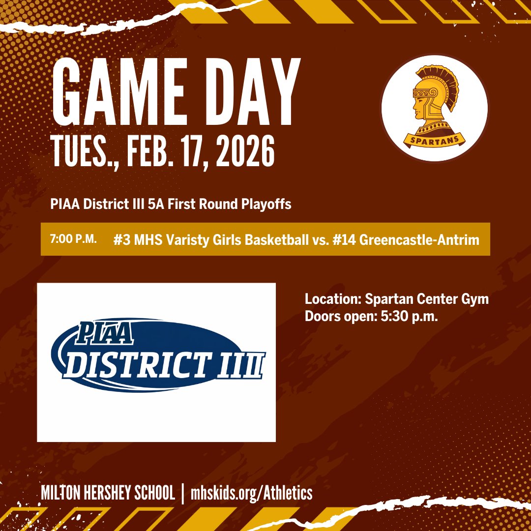 It's game day AGAIN! Girls basketball first round PIAA D3 playoffs TONIGHT in the Spartan Gym. Go Spartans! <a href="/miltonhershey/">Milton Hershey School</a>