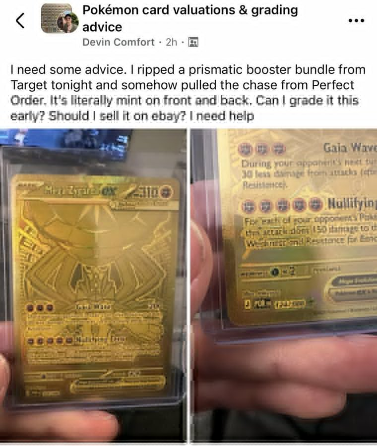 Is this another leak? 🤔

Someone supposedly ripped a Prismatic Evo booster pack and revealed a Gold Mega Zygarde ex that will be included in the Perfect Order set 😲

Perfect Order is planned to be released March 27, 2026 and will feature Mega Zygarde, Mega Clefable ex, Mega