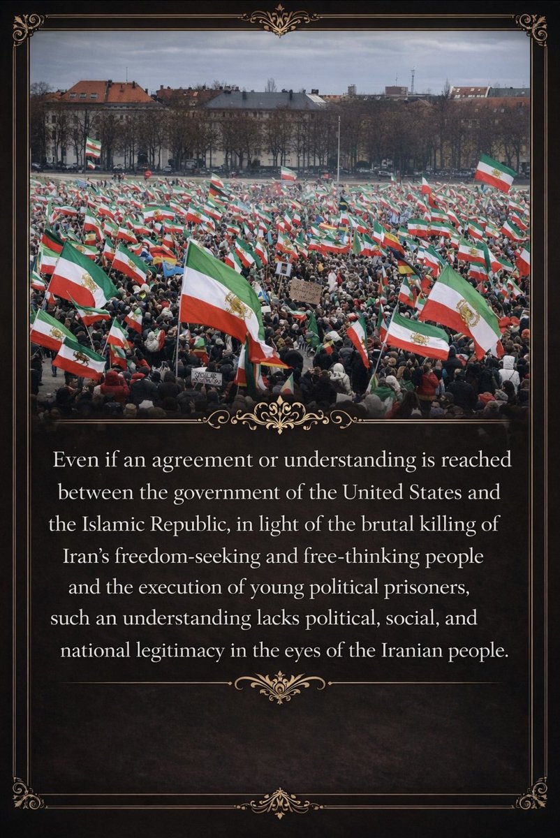 youtab_ario36's tweet image. An agreement made amid the brutal killing of Iranians and the execution of young political prisoners is void of legitimacy. It does not represent, nor will it ever reflect, the will of the Iranian nation.
The people of Iran want and call for their king.
@ActNow
#KingRezaPahlavi