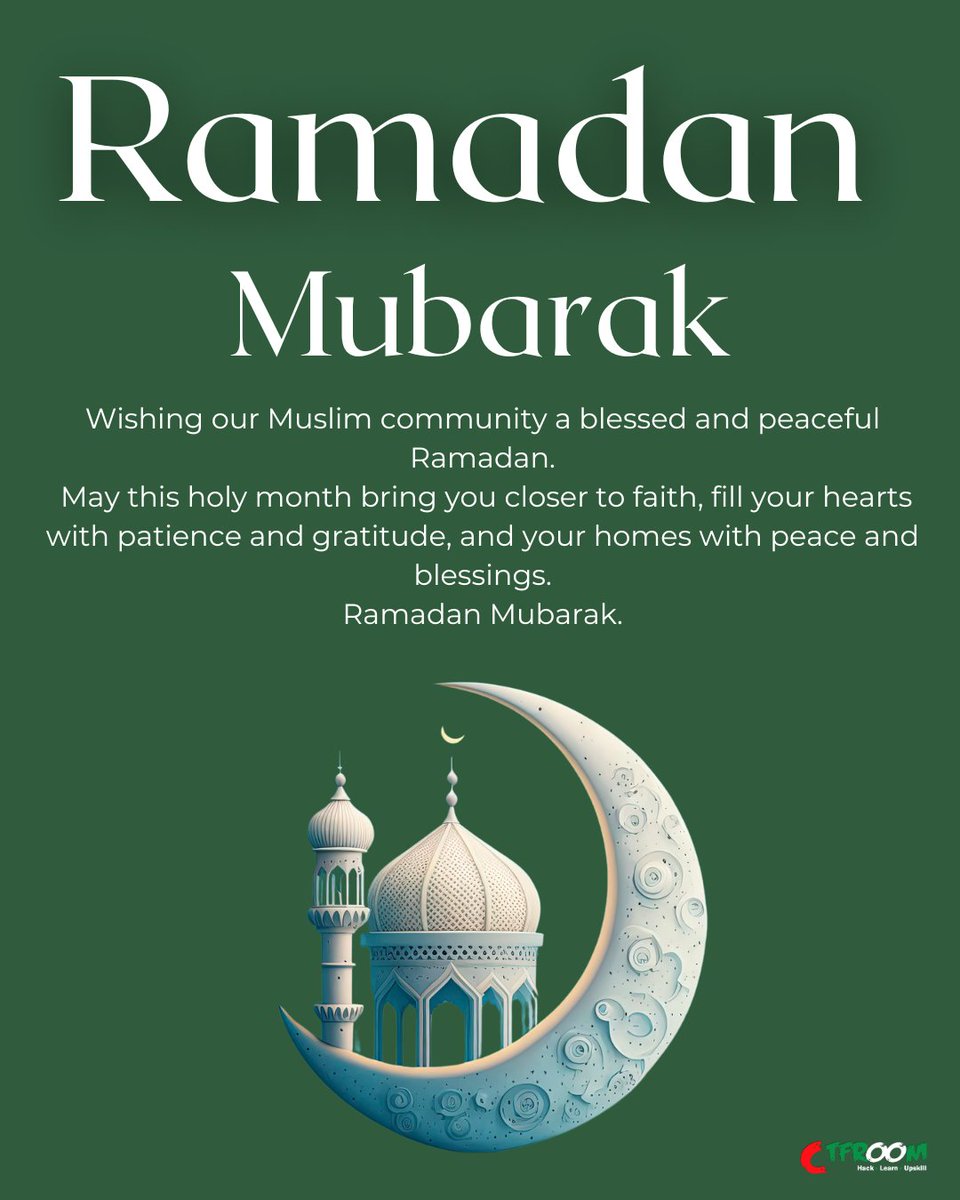 CTF_Room's tweet image. As we welcome the blessed month of Ramadan, we reflect on discipline, compassion, and growth.
May this season inspire positive change, unity, and purposeful living.
Ramadan Mubarak to all observing. 🌙✨
#RamadanMubarak #TogetherInFaith #CommunitySpirit #RamadanReflections