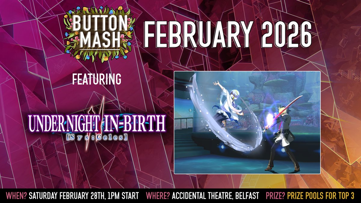 The next Belfast offline on Saturday Februrary 28th will also feature the return of Under Night In-Birth II!

This is the first time it's been ran at our events since last May, so if a fan then get registered to not miss out from here: start.gg/tournament/but… #UNI2