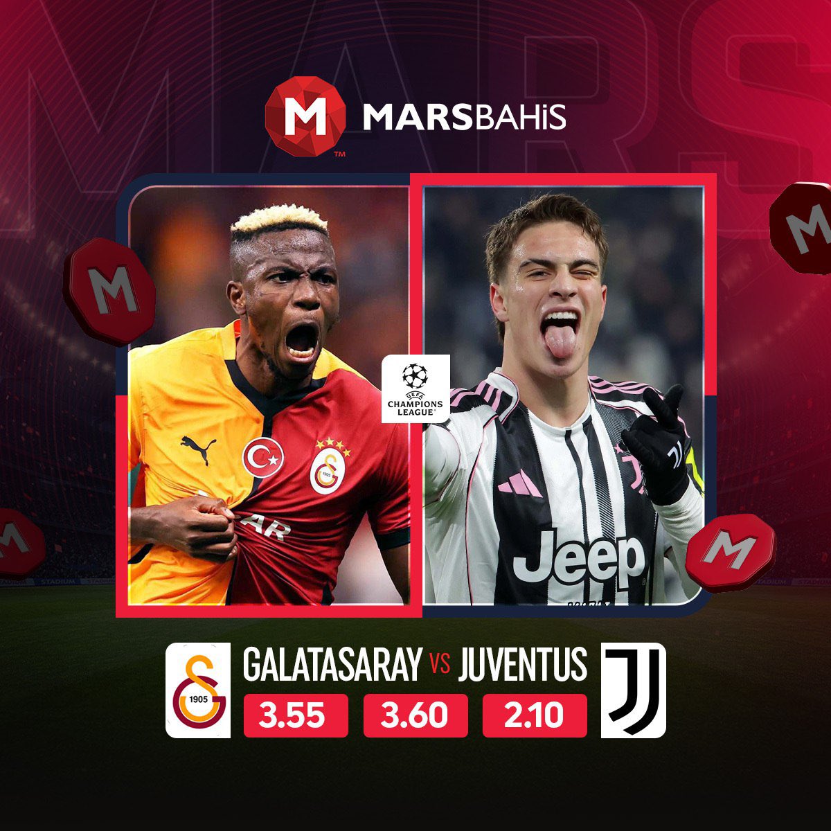 CEHENNEME HOŞGELDİNİZ 🟡🔴

#Galatasaray VS #Juventus

Büyük Maça Dakikalar Kaldı!

Marsbahis ile heyecana ortak ol 👑

bit.ly/3XEVES8