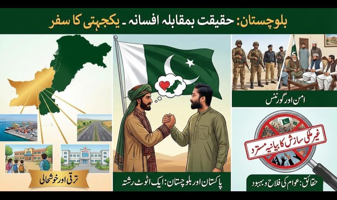 Namaloom77's tweet photo. بلوچستان میں احساسِ محرومی کا بیانیہ مبالغہ آمیز اور حقائق سے متصادم ہے۔ گورننس میں بہتری کی ضرورت کے باوجود علیحدگی پسند سوچ غیر حقیقت پسندانہ ہے۔
#FactsOverNarratives
#DevelopmentOverDivision
#StrongerTogetherPK
#BalochistanProgress
#CounteringSeparatism https://t.co/cZBIMjg4gf