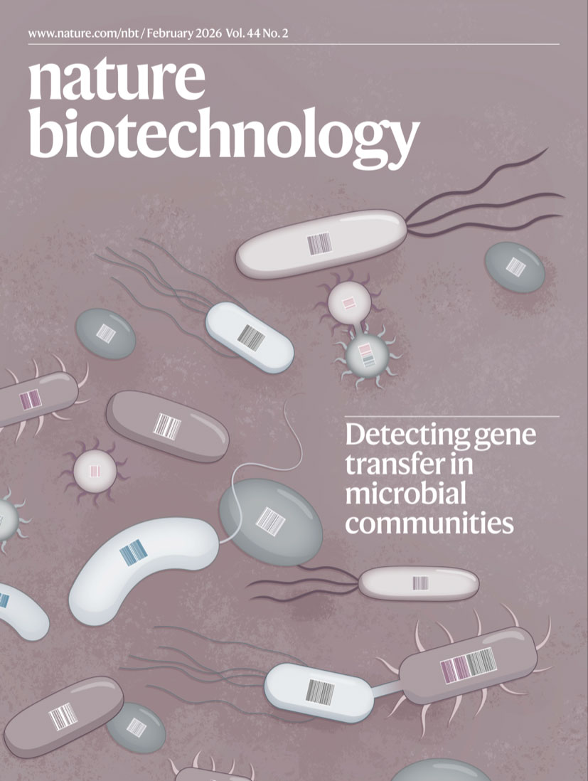 NatureBiotech's tweet photo. The February issue is live https://t.co/WuS0JH4dxV

On the cover, barcoding microbial ribosomal RNA creates a record of gene transfer events without requiring translation. Kalvapalle et al. designed catalytic RNAs to barcode host RNA upon gene transfer, allowing high-throughput sequencing to identify the community involved https://t.co/kthOXK0nGz