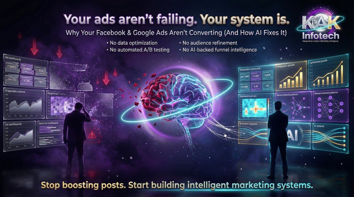 kakinfotech's tweet image. Your ads aren’t failing. Your system is.
Why Your Facebook &amp;amp; Google Ads Aren’t Converting (And How AI Fixes It)
#FacebookAds #GoogleAds #AdOptimization #LeadGeneration #AIAutomation #DigitalAds #MarketingSystems #PaidTraffic #BusinessGrowth #PredictiveAnalytics