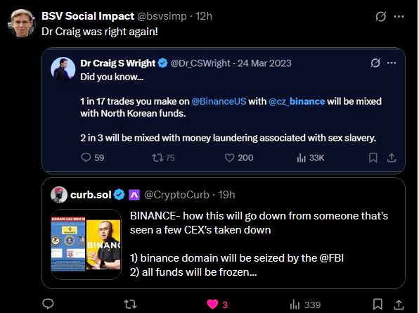 #BSV scholars: More evidence presented by Dr. Craig Steven Wright (2023) that Binance was being used for money laundering and sex slavery:
