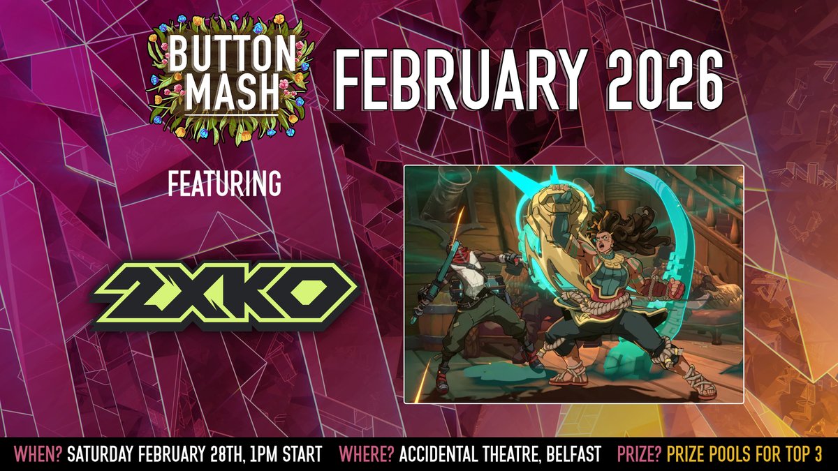 Our Belfast offline on Saturday the 28th of Feb will feature the return of 2XKO!

It will be the first one we've ran since the full release of the game, so if you want to try it then be sure to sign up here: start.gg/tournament/but… #2XKO