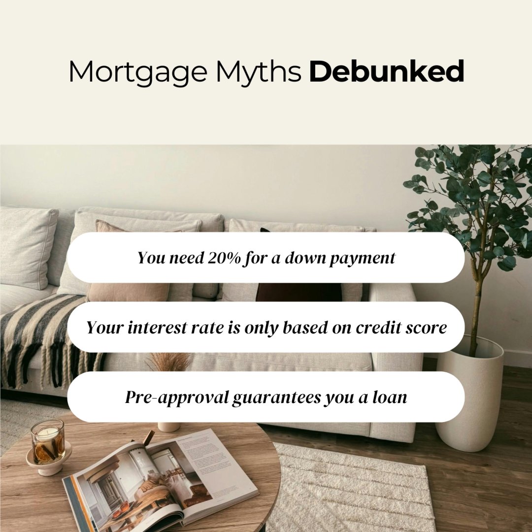 brandeegoldste1's tweet image. Let’s bust some mortgage myths:
✅ Low down payment options exist
✅ Rates depend on more than credit
✅ Pre-approval isn’t final

Knowledge = power when buying a home!

#mortgagetruths #homeownership #financialsavvy #homebuying