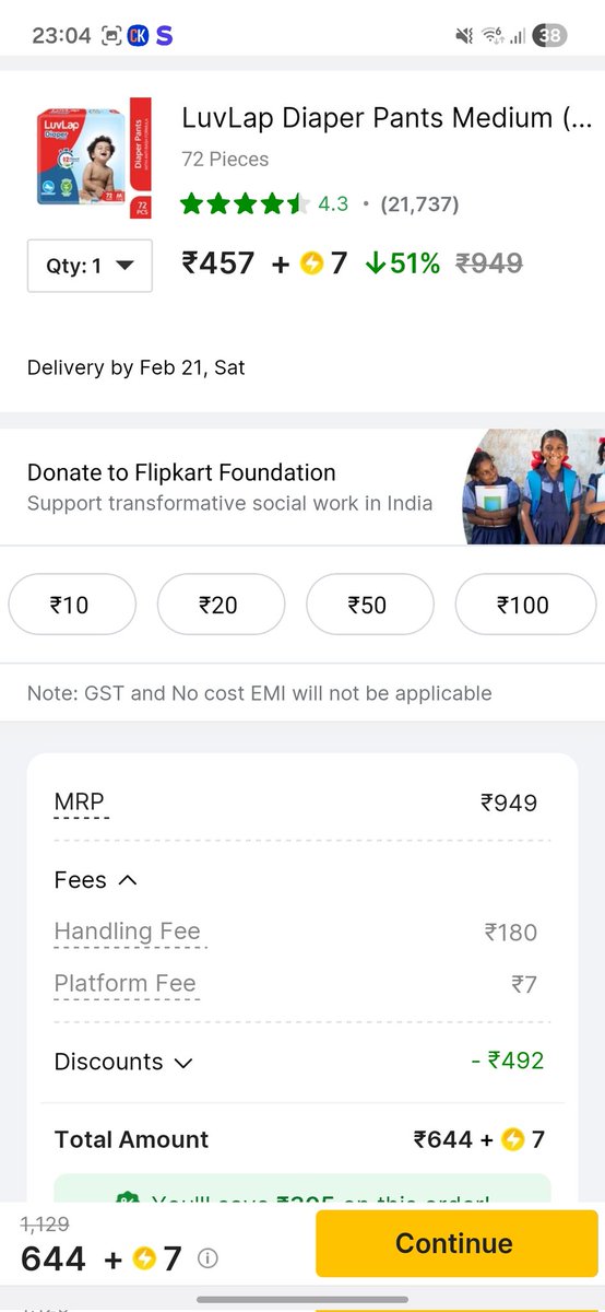 jrishabh138's tweet photo. What the hell is this @flipkartsupport @Flipkart @jagograhakjago 
I want to buy lavlap diaper price 464 and when I reach order section you applied 180 handling fee. 
Flipkart bahut bada chor company hai bhai. https://t.co/0f14dR9d2A