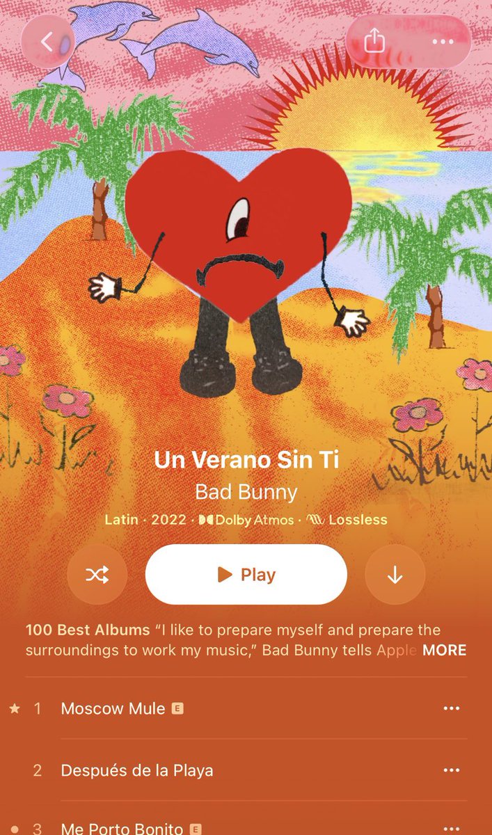 Así se ve “Un Verano Sin Ti” en Apple Music. (iOS 26.4)