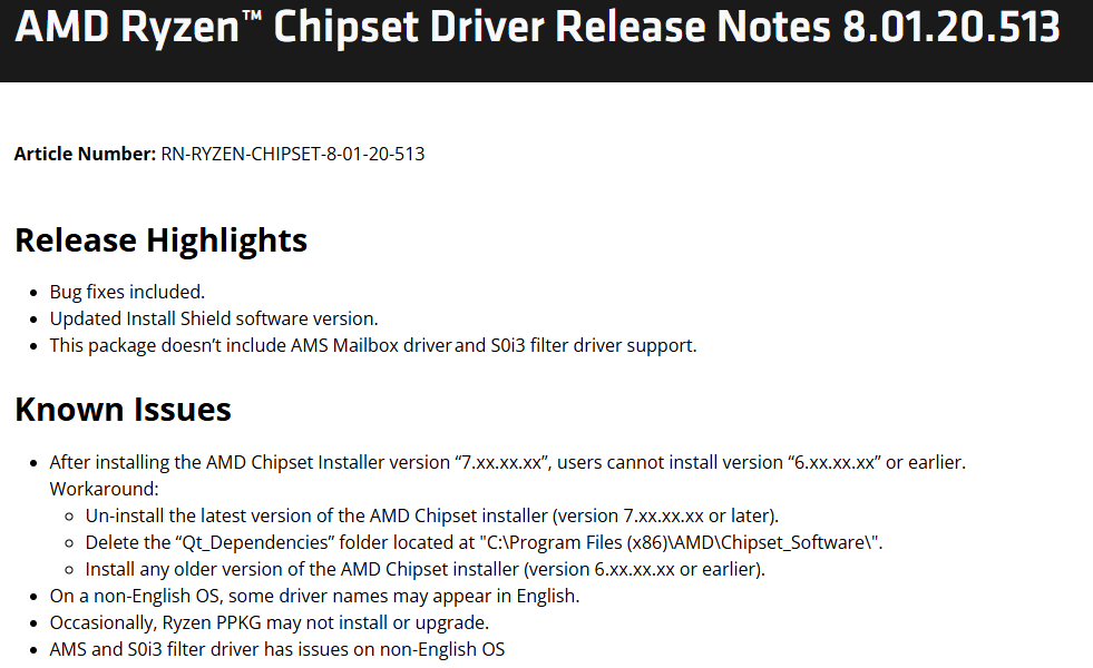 Novo driver AMD Chipset 8.01.20.513 Destaques da versão - Correções de ...