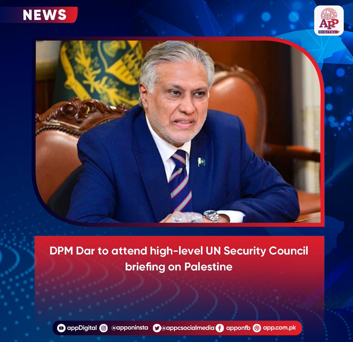 appcsocialmedia's tweet photo. DPM Dar to attend high-level UN Security Council briefing on Palestine

#DPMDar #IshaqDar #UNSC #UnitedNations #Palestine #Diplomacy #Pakistan #GlobalPeace #ForeignPolicy #BreakingNews https://t.co/6B9T8FPTca