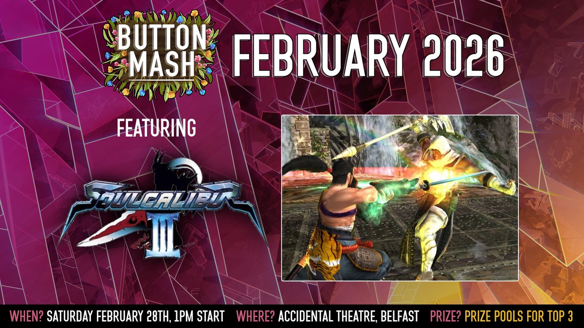 The throwback game for our February 2026 event is SoulCalibur III!

First released in 2005 on the PS2 (and now out on PS4/PS5), it should be a fun time that you can join in on from here: start.gg/tournament/but… #SCIII