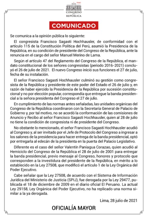 Este mismo Congreso resolvió el tema en relación a Francisco Sagasti. Ahora varios quieren desconocer lo que apoyaron antes.