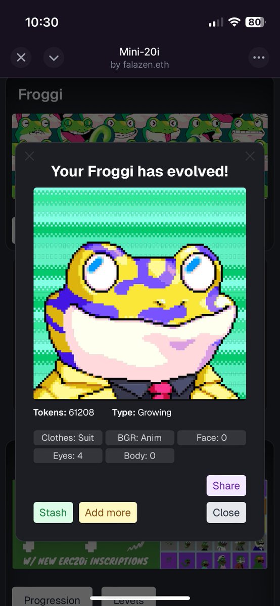 Tokens that generate NFT's that you can upgrade. It's that simple 

$froggi on <a href="/base/">Base</a> = tokens evolved 

inscriptions.app
ERC20i