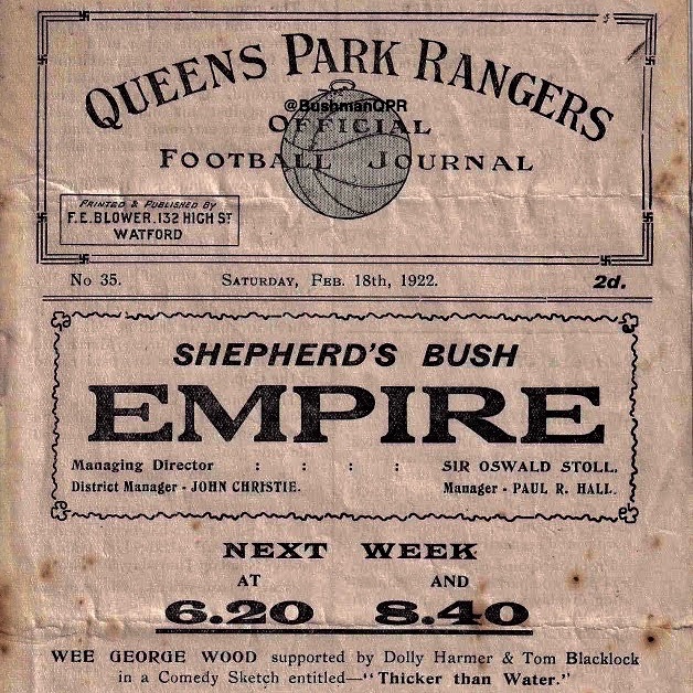 BushmanQPR's tweet photo. #OTD in 1922 @QPR 2-1 @OfficialECFC Arthur Chandler and Clarence Gregory score for #QPR in front of 10,000 at Loftus Rd. #QPRhistory https://t.co/dovZk5SQXr