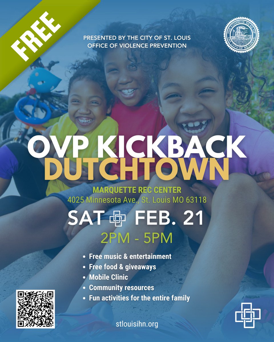 STL_IHN's tweet image. Join us for the #OVPKickback in Dutchtown!

📅Sat 2/21
🕛2PM–5PM
📍Marquette Rec Center (4025 Minnesota Ave, 63118)

FREE food, music, family fun &amp;amp; community resources—plus a mobile clinic and giveaways. Visit IHN’s table to connect with community support.

#3stepsback #Gunsafety