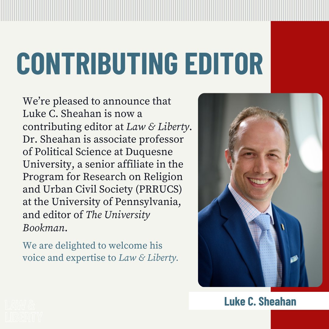 LawLiberty's tweet photo. Liberty Fund is pleased to welcome Luke C. Sheahan (@lsheahan) as our new contributing editor. https://t.co/esEUzCAkQW