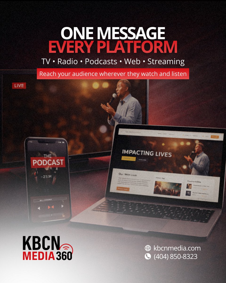 kbcnmedia360's tweet image. KBCN Media 360 helps you publish and broadcast across TV, radio, podcasts, and digital platforms with one unified strategy.  📡 One voice. Multiple channels. Greater impact.  #KBCNMedia360 #DigitalBroadcasting #IndependentMedia #StreamingWithPurpose