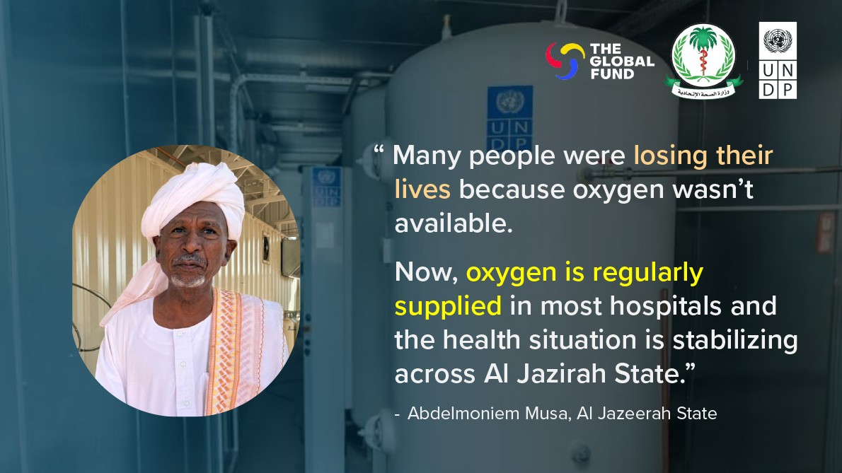 UNDP_Sudan's tweet photo. “Many people were losing their lives because oxygen wasn’t available. Now, it is regularly supplied"

With @GlobalFund support, @UNDP &amp; @FMOH_SUDAN implemented 4 oxygen plants across #Sudan, restoring reliable oxygen supply, saving lives &amp; strengthening national health systems. https://t.co/OWaJxBi2uV