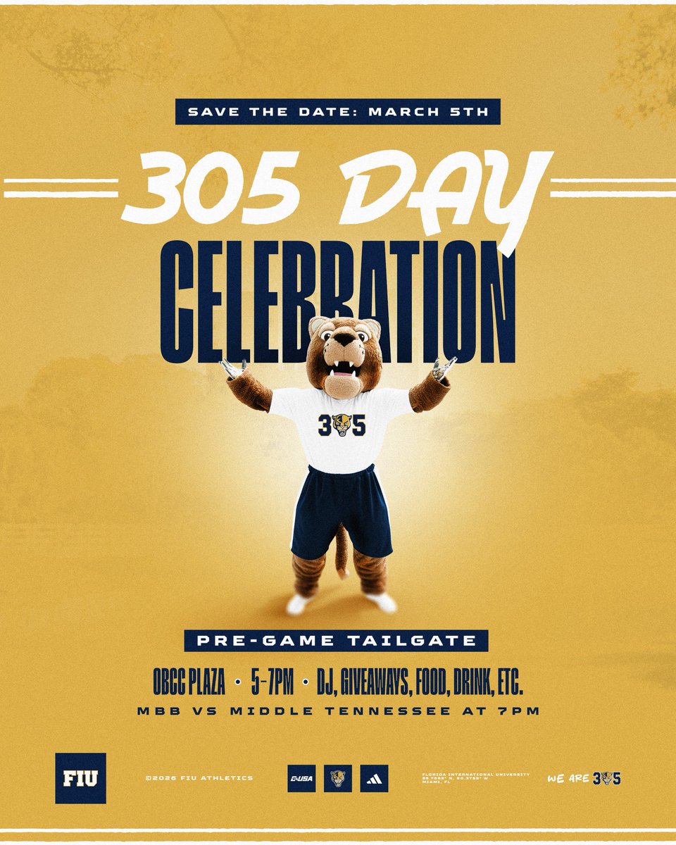 Save the date for a 𝟯𝟬𝟱 𝗗𝗔𝗬 tailgate before the <a href="/FIUHoops/">FIU Men's Basketball</a> game on March 5 👏