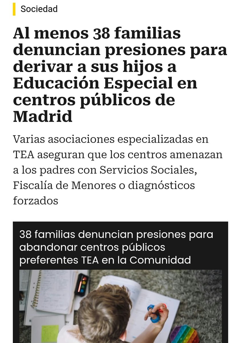 ¿Os acordáis de los ríos de tinta sobre la Ley Celaá, y cómo iba a acabar con el derecho de los padres de los hijos con discapacidad a elegir la modalidad de educación más beneficiosa? 

Pero no fue Celaá.
Y sí ha sido Ayuso