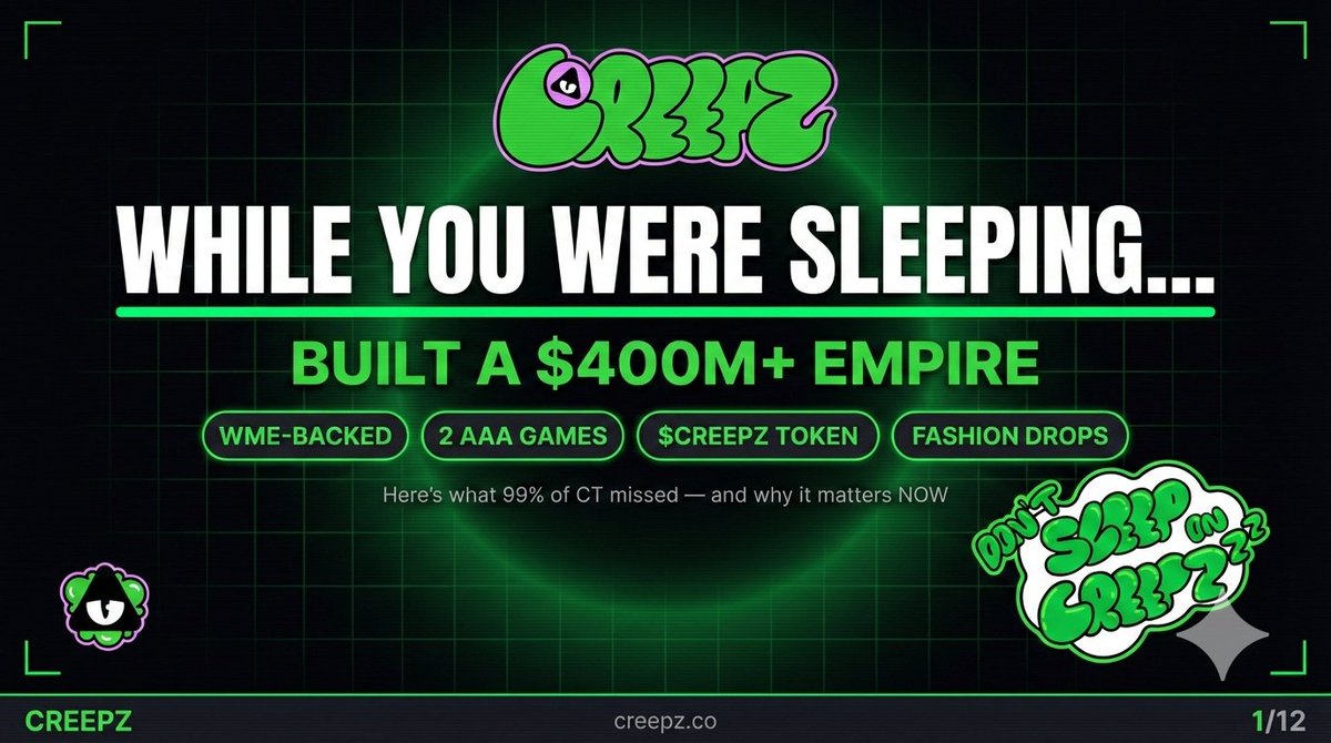 While every NFT project was posting roadmaps and going silent...
 
Creepz was quietly building a $400M+ entertainment empire.
 
WME. Stoopid Buddy Studios. Two AAA-quality games. A token launch. Fashion drops.
 
Here's what 99% of CT missed (and why it matters NOW):
 
 MEGA 🧵👇