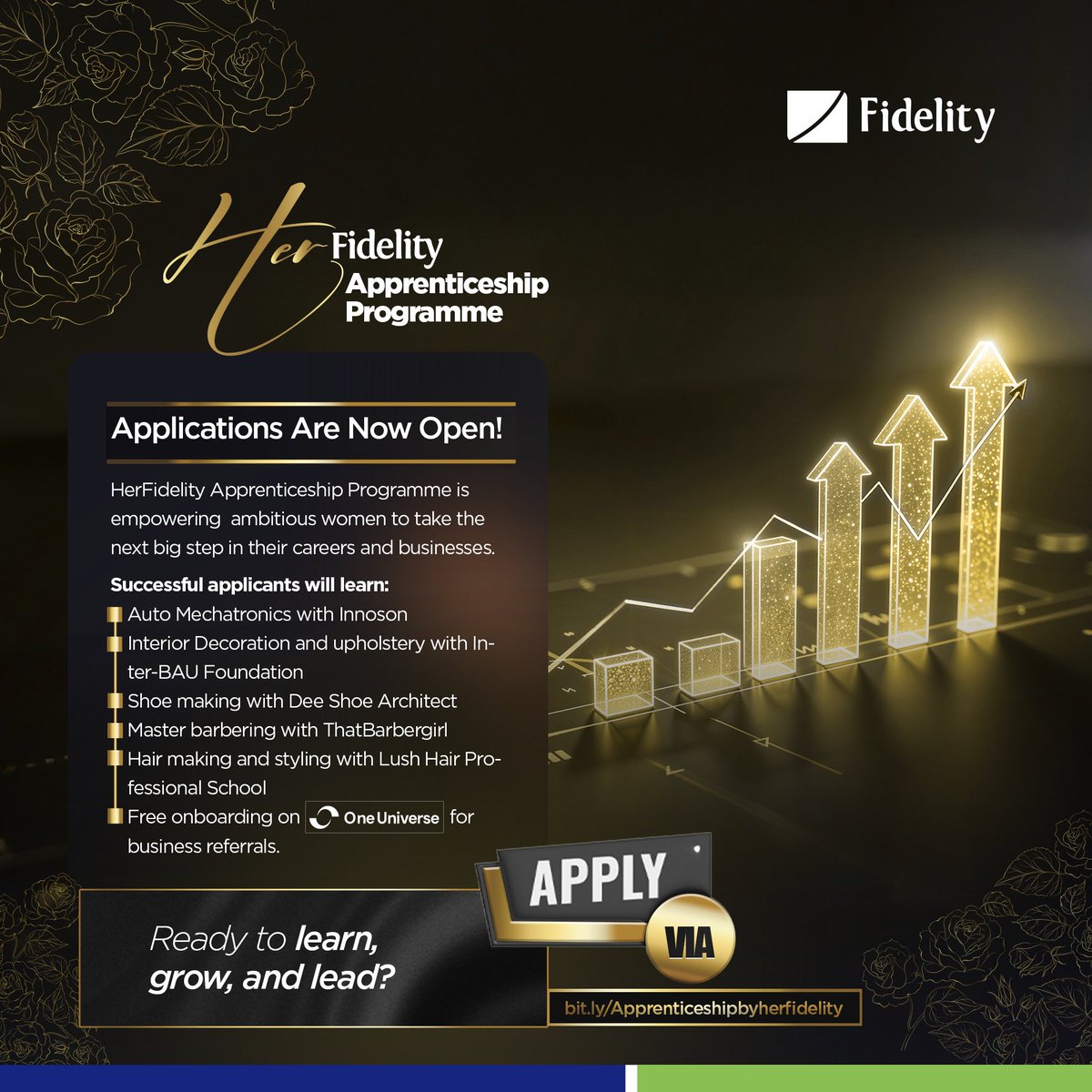 Hey Fidfam, Big dreams need strong skills.

The HerFidelity Apprenticeship Programme is now open and empowering women with practical training in:
* Auto Mechatronics
* Interior Decoration &amp; Upholstery
* Shoe Making
* Master Barbering
* Hair Making &amp; Styling
* Plus free onboarding