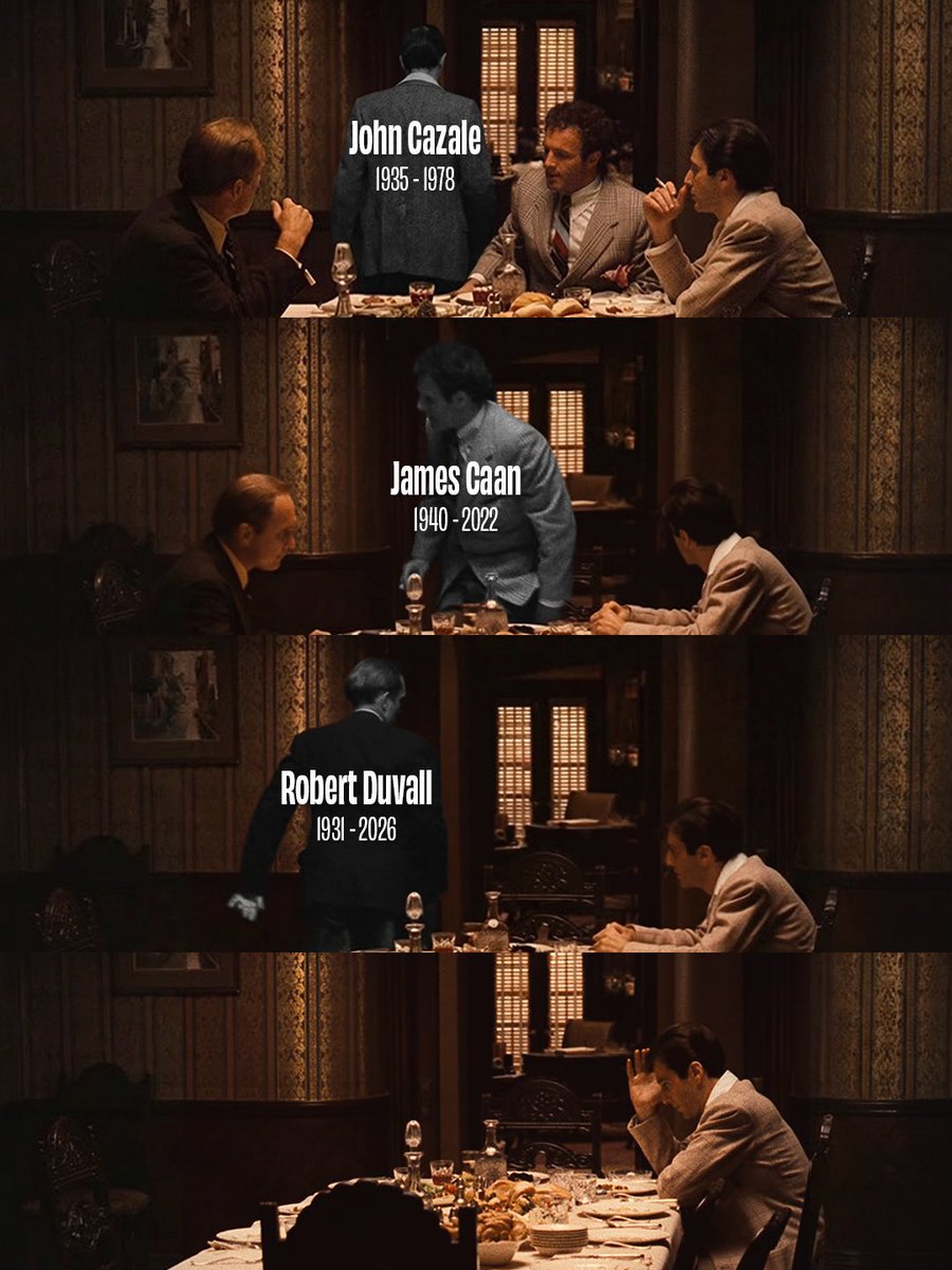 BlackMajikMan90's tweet image. The Godfather Part II cast members left the table in the same order that they left this world.

Only Al Pacino remains.