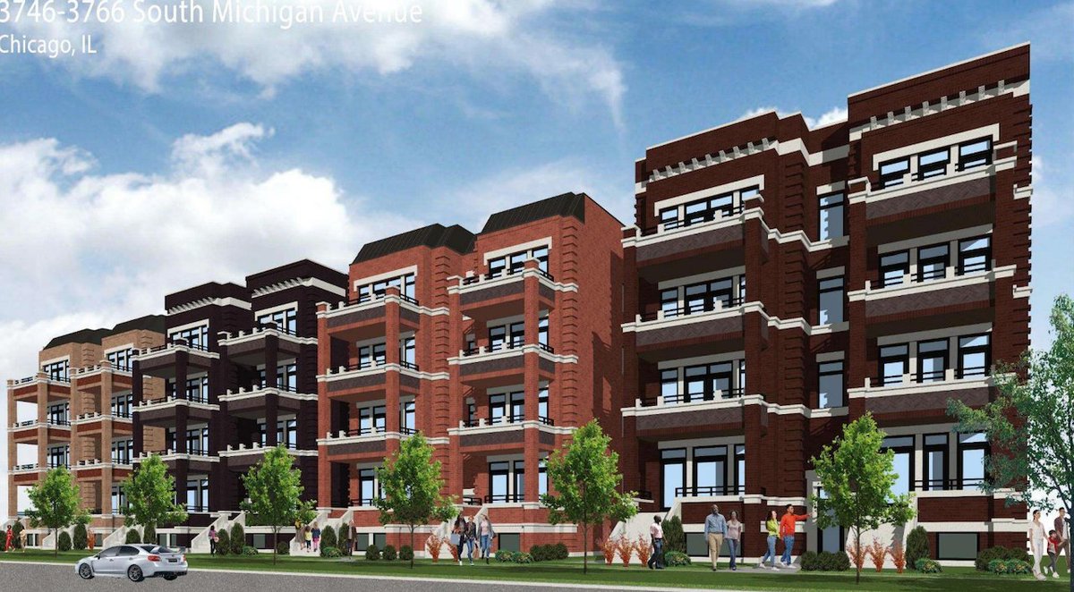 Chicago zoning committee advances four-building housing development at 3746-66 S. Michigan Ave. in the 3rd Ward. The vacant site would get four, 4-story buildings w/ 90 total units (18 affordable) and 56 parking spaces. The $24M project was approved by Plan Commission in Dec.