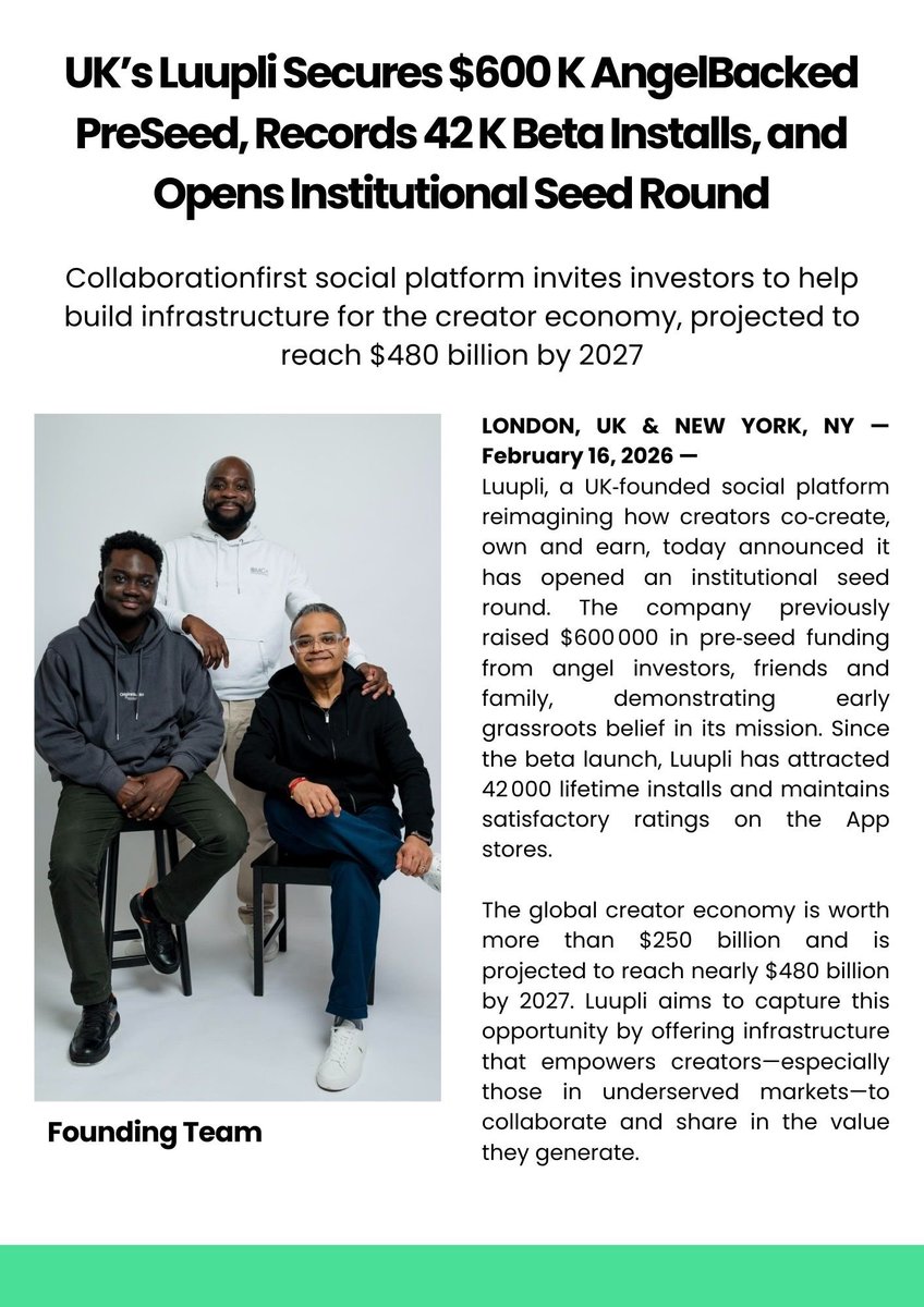 Luuplihq's tweet photo. UK’s Luupli Secures $600 K Angel Backed Pre Seed, Records 42 K Beta Installs, and Opens Institutional Seed Round https://t.co/4OutzN0nTz