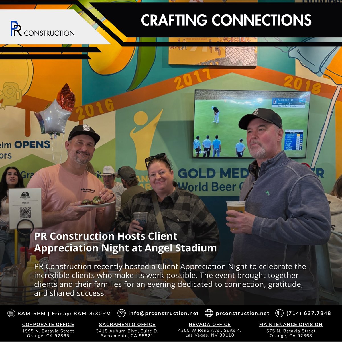 PRConstructionI's tweet photo. PR hosted a Client Appreciation Night, welcoming clients and their families for a happy hour at Golden Road followed by AMA Supercross at Angel Stadium. 

#CaliforniaBuilders #ArizonaContractors #NevadaConstruction #WAContractor #IDContractors https://t.co/LWfikgs6Na