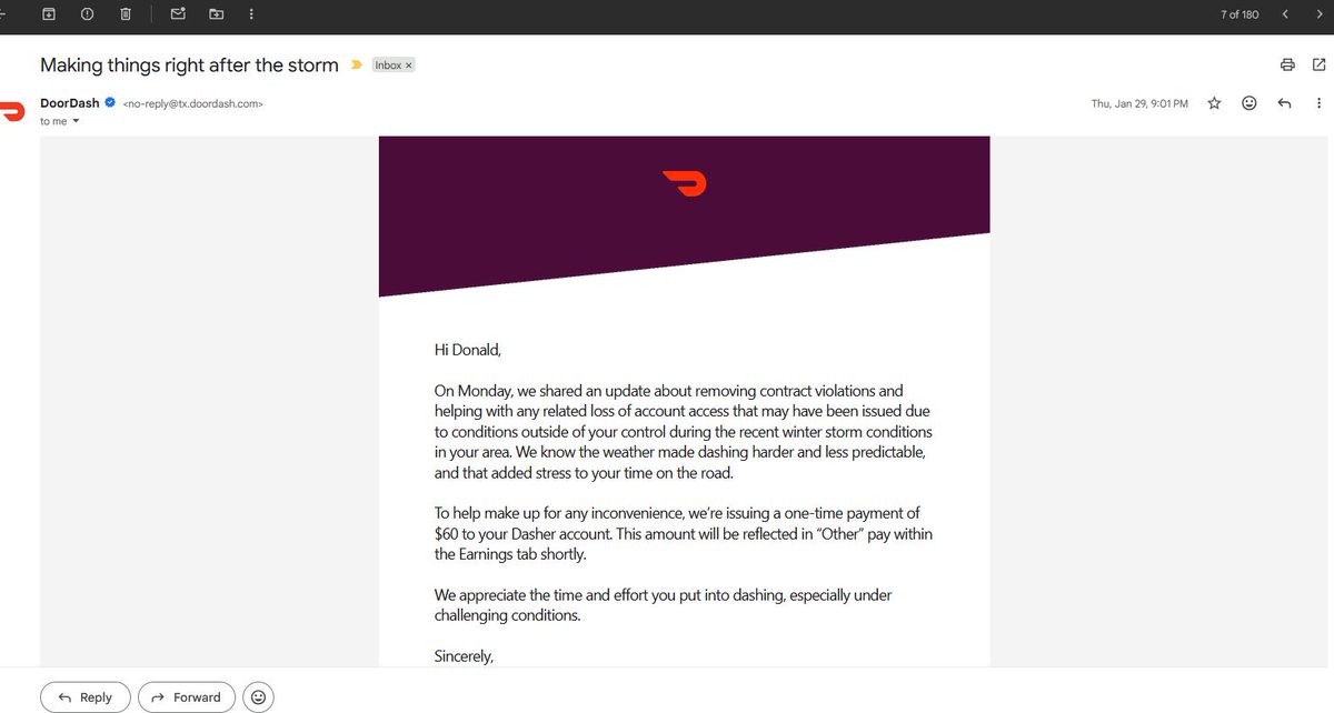 aired_tweets's tweet photo. Hey @DoorDash @DoorDash_Help
A major snowstorm on 1/25/26 forced many businesses to close early. I marked 6 of 8 orders as "store closed" (exactly what I was supposed to do). The next day, my account was "Temporarily Suspended" for 24 hours "while reviewed."

It's now been over 3 weeks, and I'm still temporarily suspended. I've called 3 times—got only canned responses. Escalated to a supervisor, then the case was closed with another generic message about appealing a deactivation. My account is NOT deactivated—it's suspended for following protocol during weather you acknowledged was severe. 

Proof: I even received your $60 "apology payment"/"we're sorry bonus" for the inconvenience, yet the suspension remains. This has cost me Super Bowl and Valentine's Day earnings—huge high-demand days ruined. 

Your automated systems punish honest Dashers for legitimate weather issues while blocking real work. Please review manually and reinstate ASAP. Screenshots of bonus payment & suspension notice attached.

REF case is: e651e64d-0de8-4e86-be05-e26fd12c4520
#DoorDash #DasherSupport #GigEconomy