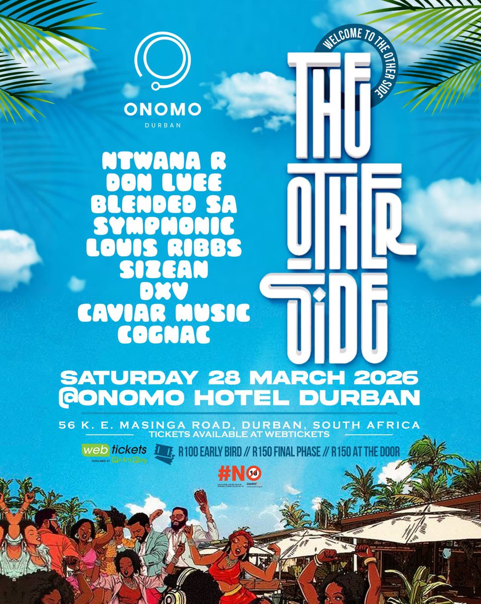 Dubane! We’re outside. ☀️

28 March | ONOMO Rooftop 
Ticket Link on bio (Limited Phase 1 tickets @ R100)

Welcome To The Other Side 🌓