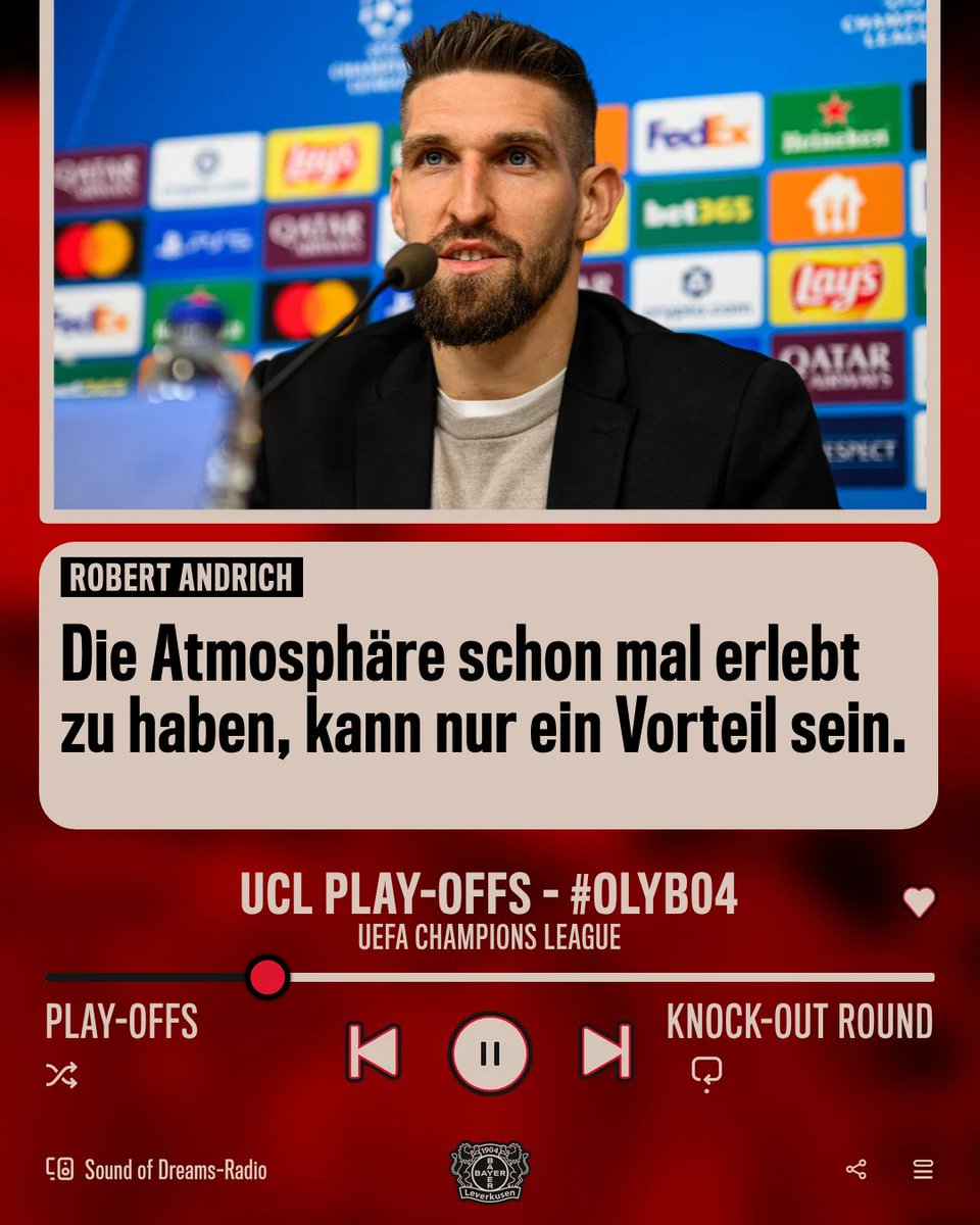 bayer04fussball's tweet photo. Robert Andrich zum schnellen Wiedersehen in Athen: "Wir wollen ganz anders ins Spiel starten als beim letzten Mal. Denn das hat zur Atmosphäre natürlich auch beigetragen, dass wir früh in Rückstand geraten sind."

🔜 #OLYB04 | #Bayer04 |  #aCROSSeurope https://t.co/vwoEzykTkb