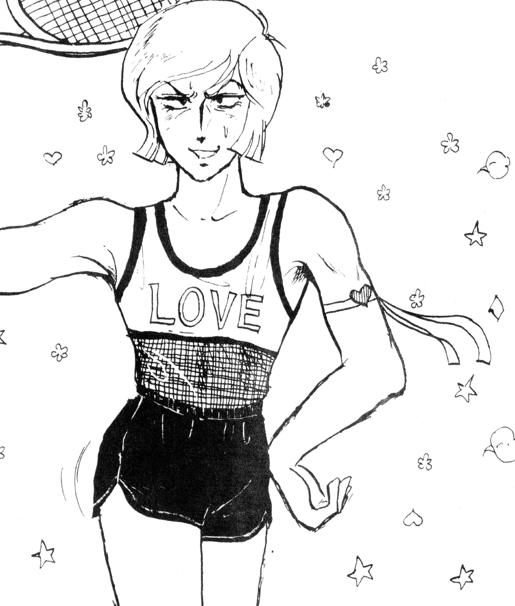 From something coming soon, Garma Zabi sets out to be a tennis star in an illustration within Corporation Shameless' special 1979 edition for Comiket 13. Drawn by an "Oikawa", though the manuscripts are very professional.