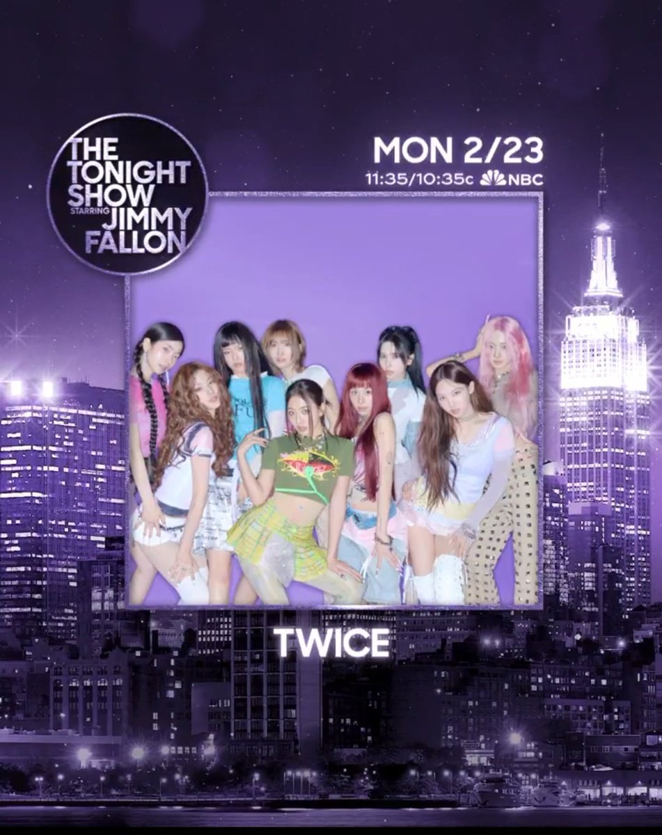 TheePopCore's tweet image. TWICE is set to perform on February 23rd on The Tonight Show Starring Jimmy Fallon.