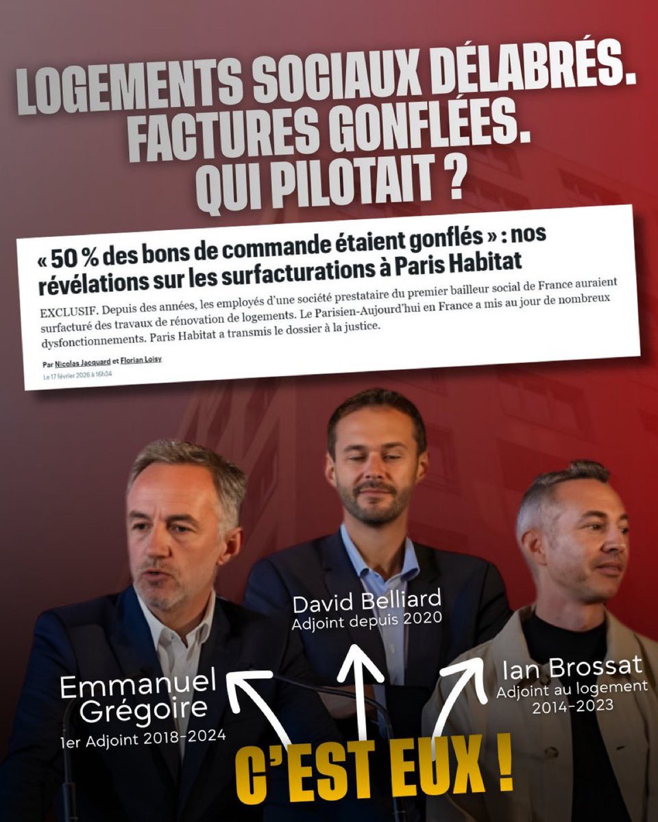 ‼️Un parc social délabré, des locataires précarisés, tandis que certains détournaient allègrement l’argent des Parisiens.

Vivement qu’avec <a href="/datirachida/">Rachida Dati ن</a> nous mettions fin à ce système opaque et à cette gestion défaillante, qui ont permis à de telles combines de prospérer.