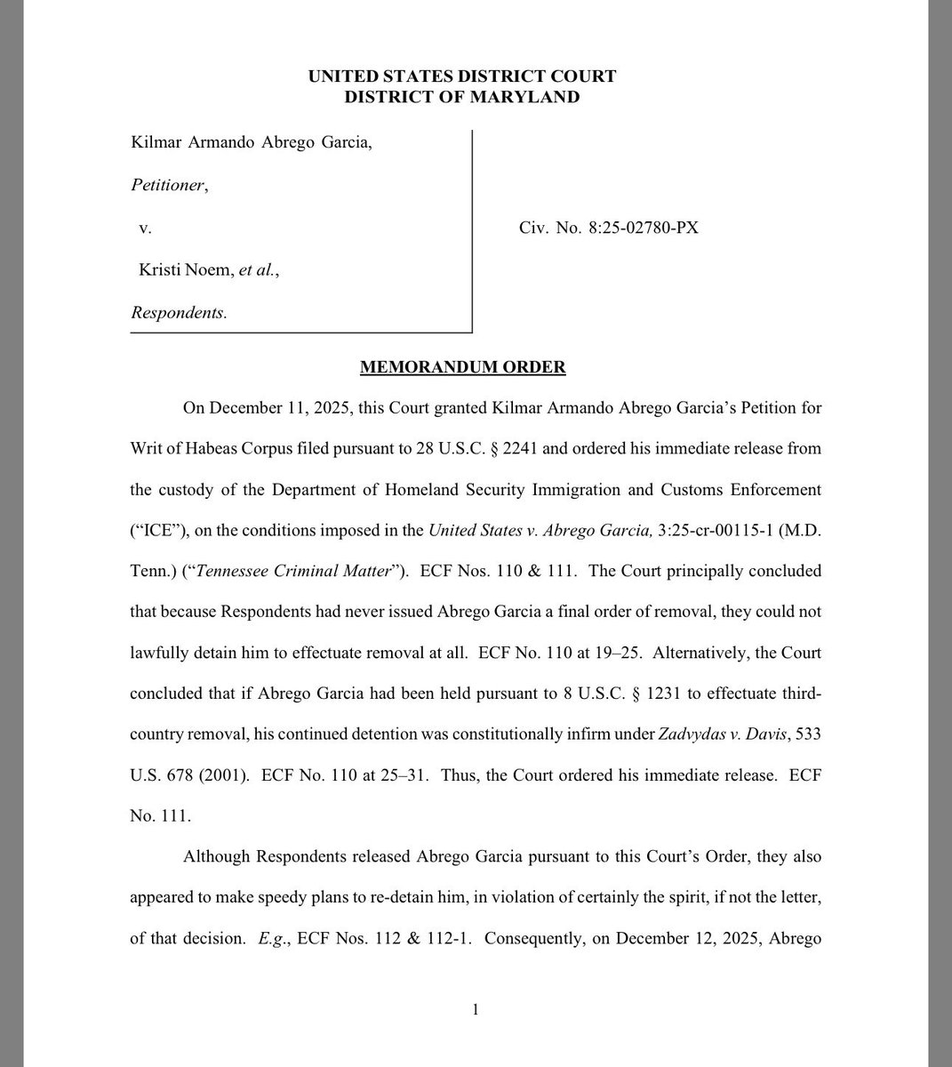 BlueSkyAmb's tweet image. ICE screwed up, tried to detain him again, and Judge Xinis shut it down. Kilmar Abrego Garcia isn’t a criminal—he’s a victim of a broken system. Enough is enough. #StandWithKilmar #ICEFail #Justice

courthousenews.com/wp-content/upl…