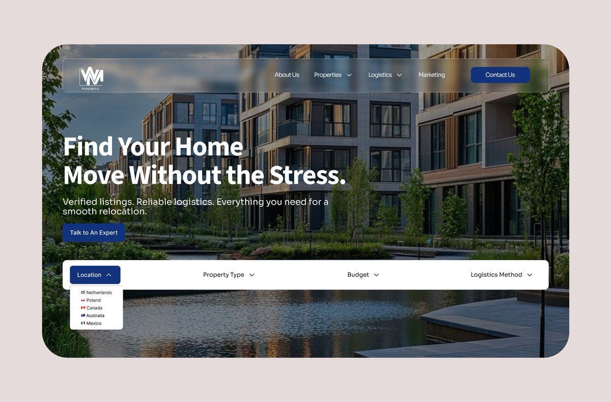 IyiadeVictoria's tweet photo. Exploring real estate + logistics UI today. I designed a minimalist conversion-focused hero that balances trust, clarity, and action. Because in property, first impressions close deals and attracts determined buyers.

#RealEstates #UIdesign #Websitedesign #FigmaUI #INDvsPAK https://t.co/hD4CHNmKvP