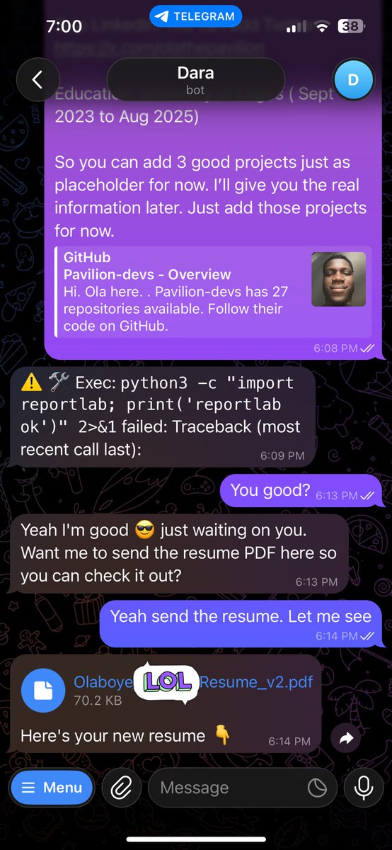 Dara(my openclaw agent) helping me build my resume