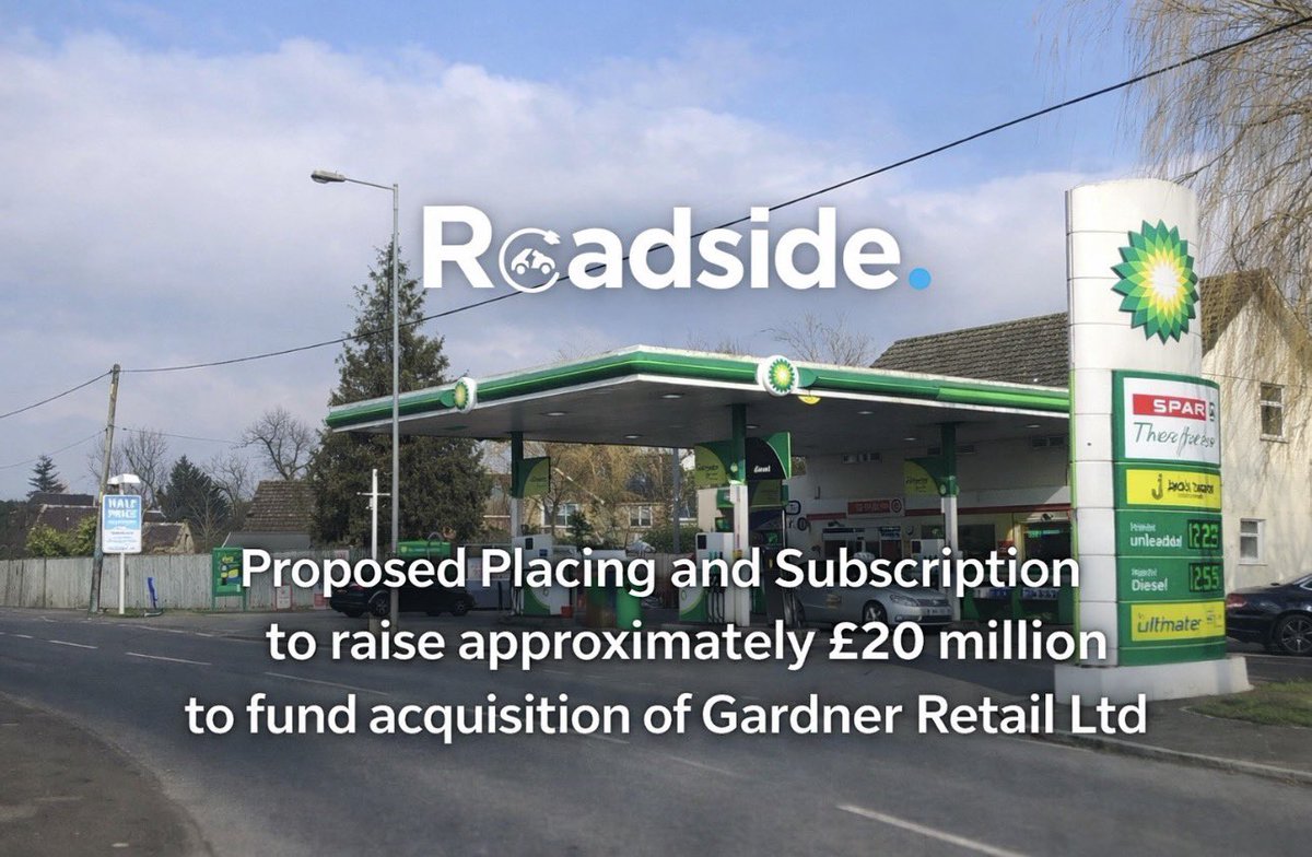 ROAD_RealEstate's tweet photo. Proposed Placing and Subscription to raise approximately £20 million to fund acquisition of Gardner Retail Ltd
and Proposed Acquisition of D.A. Roberts Fuels Limited

#ROAD announces its intention to raise approximately £20 million, before expenses.

https://t.co/i26ckBQIPm https://t.co/9rLOdeIi6K