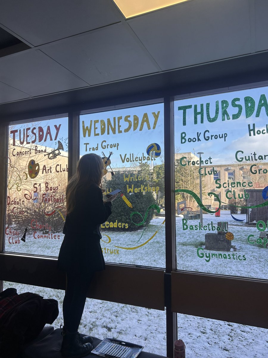 MissMoBusEd's tweet photo. Thank you to Rebecca and Yasmin in S6 for creating this window art at @oldmachar to advertise our co-curricular offering 🩵 can’t wait to see it in its fully finished form! https://t.co/Vmgim40u01