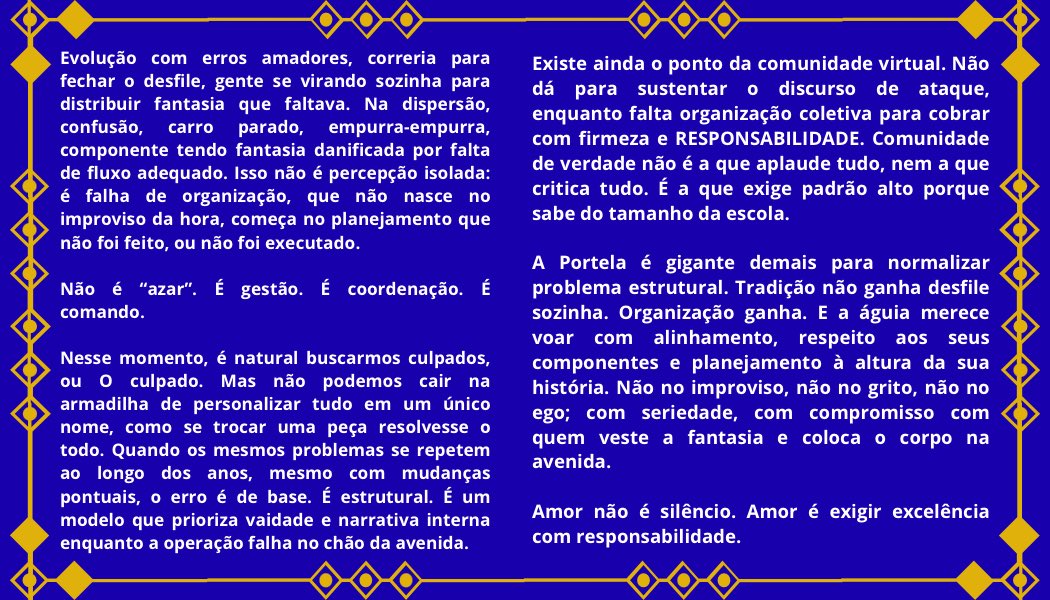 Agora, com a cabeça fria e o coração no lugar, falamos com a seriedade e a responsabilidade que a situação exige.🦅
