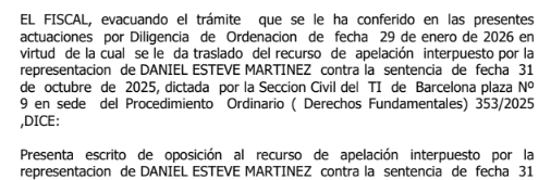 Hoy, el ultraderechista Dani Esteve de Desokupa ha recibido una mala noticia y no ha tenido un buen día. La Fiscalía se ha opuesto a su recurso de apelación por su condena a costas en el juicio que le gané. Tiene 55 años y solo le quedan los insultos homófobos. Penoso.