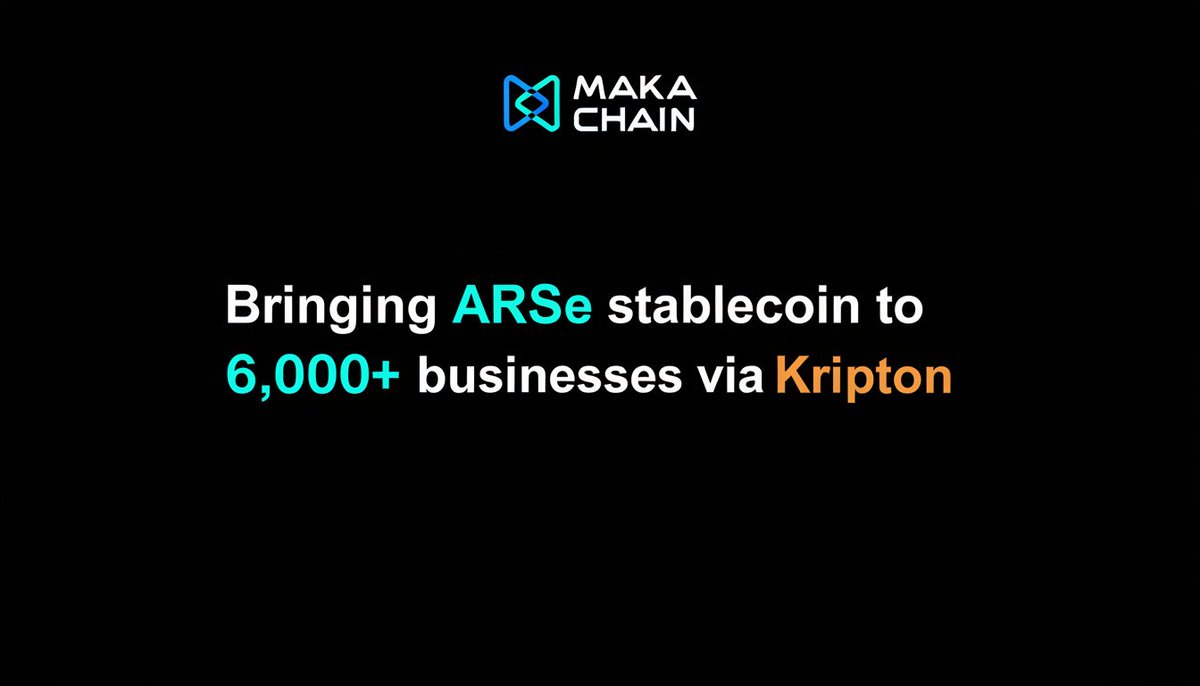 Opening the gates to 6,000+ businesses through MakaChain!

Excited to announce that MakaChain is integrating ARSe, the Argentinian peso–pegged stablecoin, to enabling payments across 6,000+ businesses via Kripton.

Designed for real-world adoption, ARSe on MakaChain lowers fees,
